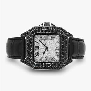 Roman Dial VVS Iced Out Black Diamond Sillicon Strap Designer Watch Hip Hop